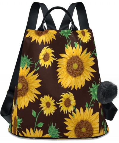 Brown Sunflower Leaf Blossom Floral Women Backpack Anti-theft Handbag Purse Travel Bag Fashion Shoulder Bags $16.40 Backpacks