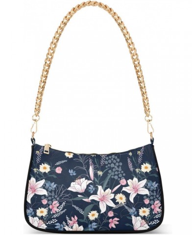 Shoulder Bag for Women, Floral Flowers Lily Daisy Pattern Tote Bag Small Purses Cute Mini Zipper Handbag with Chain Strap $13...