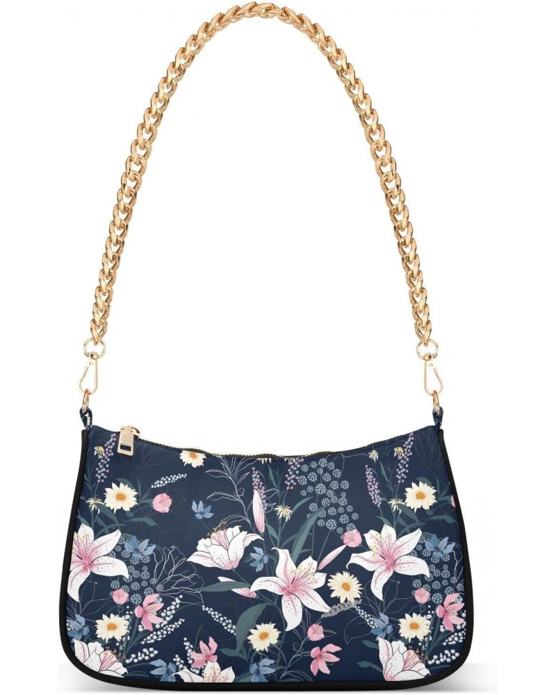 Shoulder Bag for Women, Floral Flowers Lily Daisy Pattern Tote Bag Small Purses Cute Mini Zipper Handbag with Chain Strap $13...