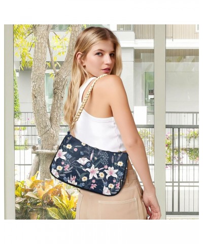 Shoulder Bag for Women, Floral Flowers Lily Daisy Pattern Tote Bag Small Purses Cute Mini Zipper Handbag with Chain Strap $13...