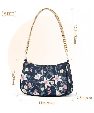 Shoulder Bag for Women, Floral Flowers Lily Daisy Pattern Tote Bag Small Purses Cute Mini Zipper Handbag with Chain Strap $13...