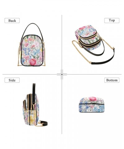 Watercolor Floral Border Women Crossbody Handbag, Crossbody Handbag with Chain Strap, Crossbody for Women Trendy Watercolor F...