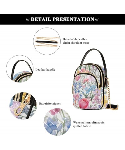 Watercolor Floral Border Women Crossbody Handbag, Crossbody Handbag with Chain Strap, Crossbody for Women Trendy Watercolor F...