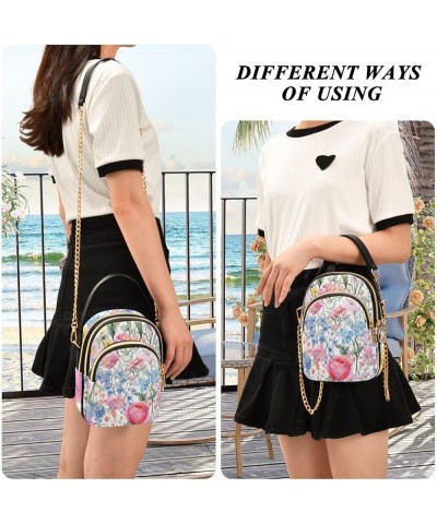 Watercolor Floral Border Women Crossbody Handbag, Crossbody Handbag with Chain Strap, Crossbody for Women Trendy Watercolor F...