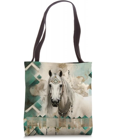 Pastel Teal Horse Floral Collage Modern Cowgirl Pattern Tote Bag $11.50 Totes