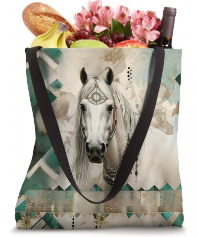 Pastel Teal Horse Floral Collage Modern Cowgirl Pattern Tote Bag $11.50 Totes