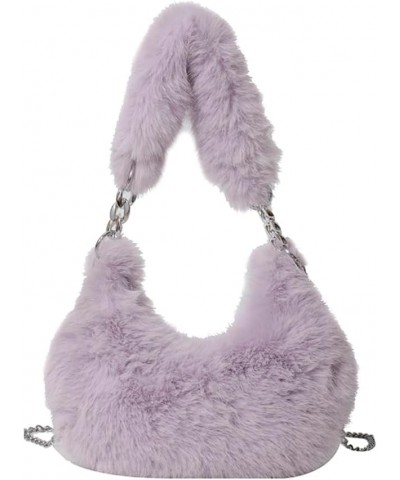 Women Fuzzy Armpit Bag Zipper Chain Crossbody Bag Versatile Furry Tote Handbag Soft Girl Satchel Purse Purple $9.15 Totes