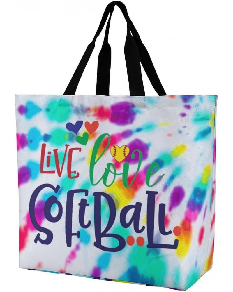 Live Love Softball Tiedye Shoulder Shopping Bag Fashion Tote Bag Commuter Bags for Women $12.97 Totes