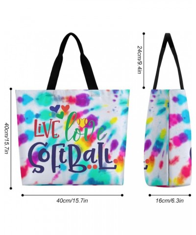 Live Love Softball Tiedye Shoulder Shopping Bag Fashion Tote Bag Commuter Bags for Women $12.97 Totes