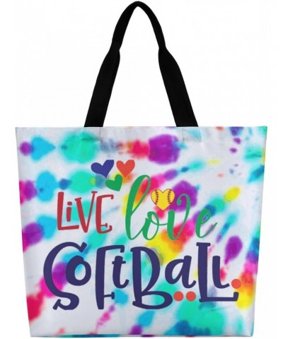 Live Love Softball Tiedye Shoulder Shopping Bag Fashion Tote Bag Commuter Bags for Women $12.97 Totes