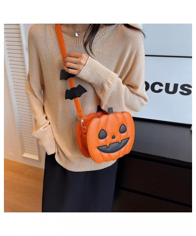 Pumpkin Crossbody Bag Purse Novelty Halloween Devil Shoulder Bag for Women Funny Bat Wing Crossbody Purse Orange Happy $19.05...