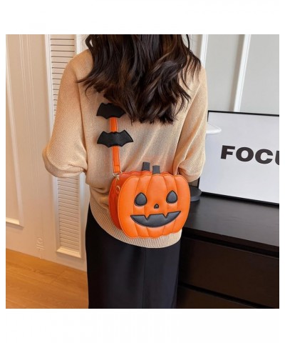 Pumpkin Crossbody Bag Purse Novelty Halloween Devil Shoulder Bag for Women Funny Bat Wing Crossbody Purse Orange Happy $19.05...