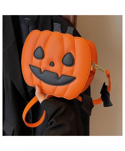 Pumpkin Crossbody Bag Purse Novelty Halloween Devil Shoulder Bag for Women Funny Bat Wing Crossbody Purse Orange Happy $19.05...