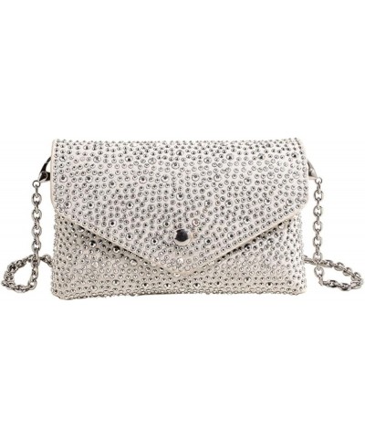 Small Rhineston Crossbody Purse for Women Trendy Womens Chain Shoulder Bag White $27.53 Totes