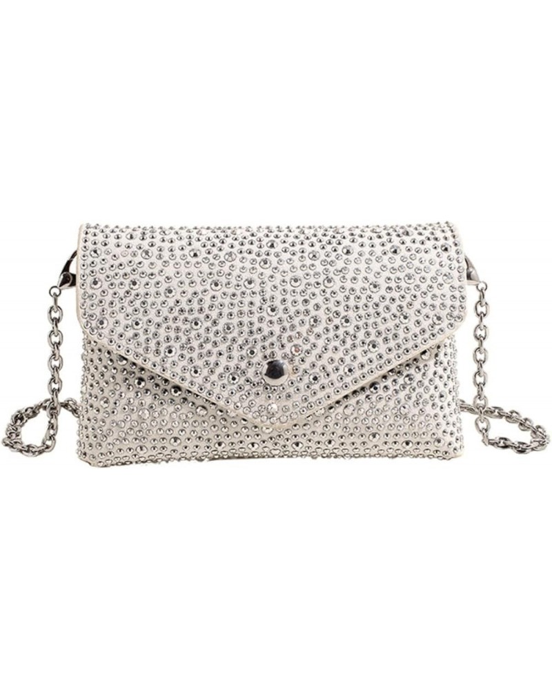 Small Rhineston Crossbody Purse for Women Trendy Womens Chain Shoulder Bag White $27.53 Totes