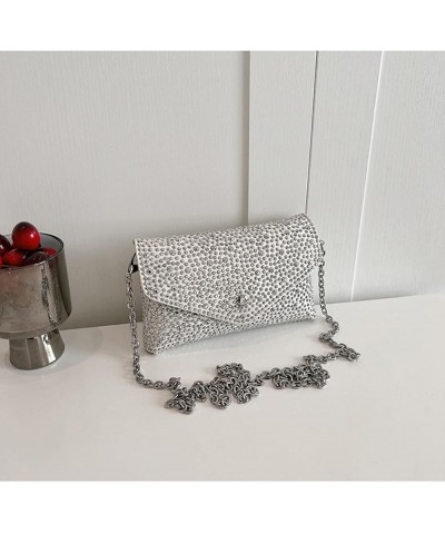 Small Rhineston Crossbody Purse for Women Trendy Womens Chain Shoulder Bag White $27.53 Totes