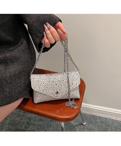 Small Rhineston Crossbody Purse for Women Trendy Womens Chain Shoulder Bag White $27.53 Totes