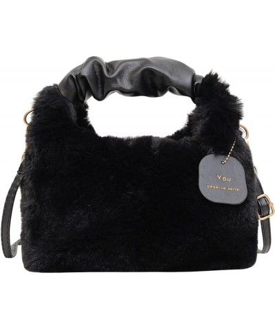 Cute plush hand-carrying bag women's fashionable stylish shoulder bag casual all-match cross body fur bag Black $25.80 Totes