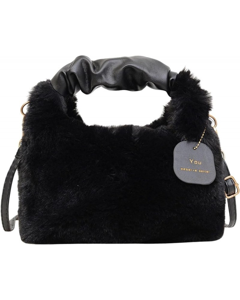 Cute plush hand-carrying bag women's fashionable stylish shoulder bag casual all-match cross body fur bag Black $25.80 Totes