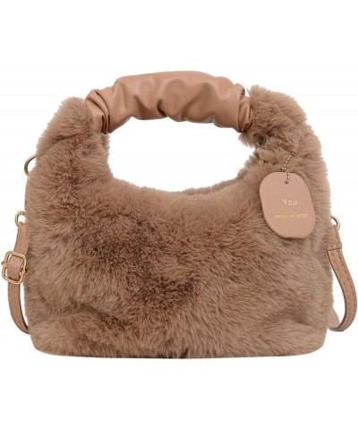 Cute plush hand-carrying bag women's fashionable stylish shoulder bag casual all-match cross body fur bag Black $25.80 Totes