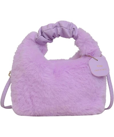 Cute plush hand-carrying bag women's fashionable stylish shoulder bag casual all-match cross body fur bag Black $25.80 Totes