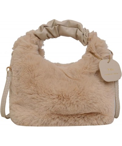 Cute plush hand-carrying bag women's fashionable stylish shoulder bag casual all-match cross body fur bag Black $25.80 Totes