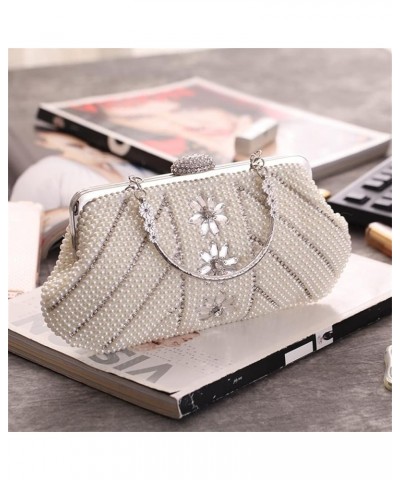 Women's Bag Clutch Bag With Handle Pearl Bag Dinner Party Bag Cocktail Light Colored Women's Bag D $49.74 Evening Bags