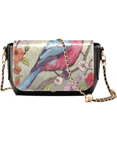 Bird and Flowers Leather Crossbody Bag for Women Small Handbag with Chain Strap, Flip-Top Crossbody Purse $19.20 Crossbody Bags