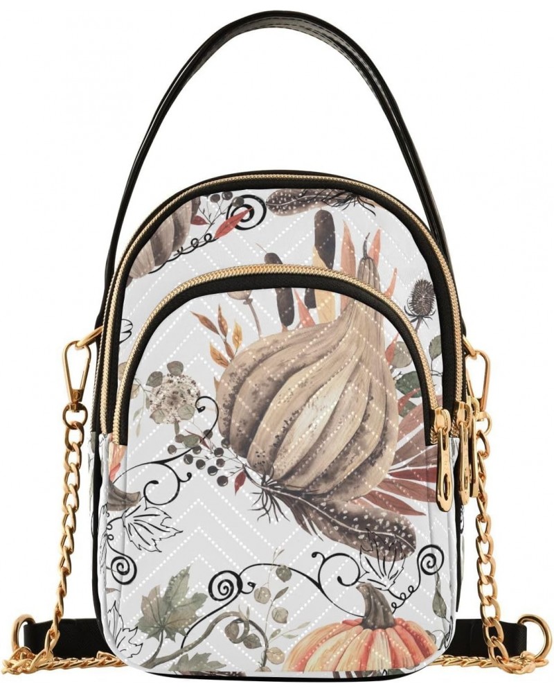 Thanksgiving Pumpkins Fall Leaves Branches Crossbody Bags for Women Small Purse Shoulder Bag Chain Hand Bag for Works Travel ...