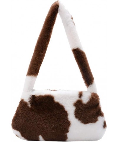 Shoulder Bags for Women Plush Tote Underarm Bags Soft Fluffy Casual Shoulder Handbags 03-brown Cow Pattern $9.89 Shoulder Bags