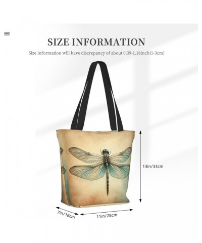 Women Shoulder Bag Grunge-Vintage-Dragonfly Foldable Tote Bag With Zipper Closure Casual Shopping Purse Daily Bag $16.98 Totes