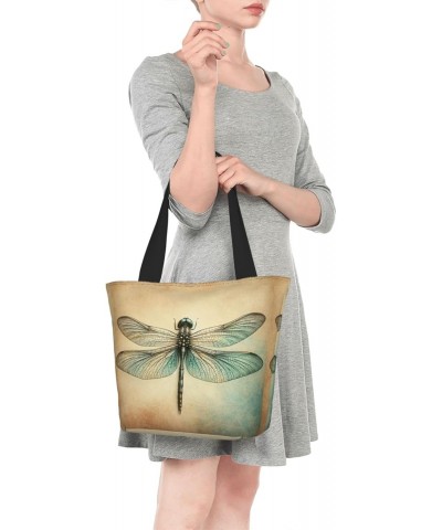 Women Shoulder Bag Grunge-Vintage-Dragonfly Foldable Tote Bag With Zipper Closure Casual Shopping Purse Daily Bag $16.98 Totes