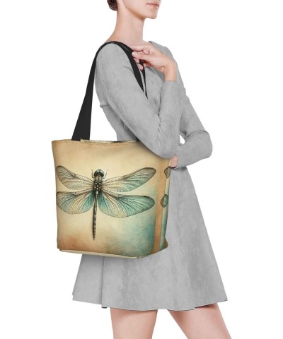 Women Shoulder Bag Grunge-Vintage-Dragonfly Foldable Tote Bag With Zipper Closure Casual Shopping Purse Daily Bag $16.98 Totes