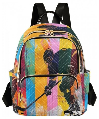 Ice Hockey Player Rainbow Women Backpack Purse Ladies Fashion Shoulder Bag Daypack Travel Bag 10L Small $17.84 Backpacks