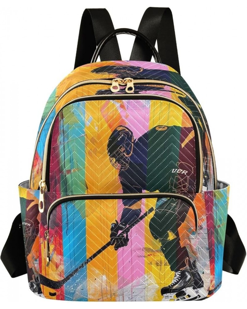 Ice Hockey Player Rainbow Women Backpack Purse Ladies Fashion Shoulder Bag Daypack Travel Bag 10L Small $17.84 Backpacks