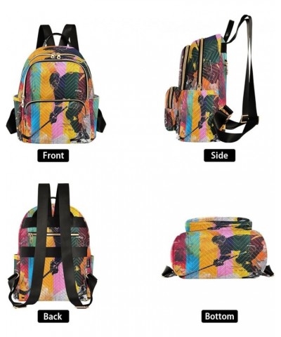 Ice Hockey Player Rainbow Women Backpack Purse Ladies Fashion Shoulder Bag Daypack Travel Bag 10L Small $17.84 Backpacks