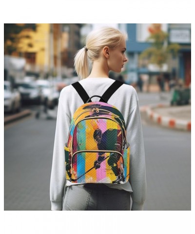 Ice Hockey Player Rainbow Women Backpack Purse Ladies Fashion Shoulder Bag Daypack Travel Bag 10L Small $17.84 Backpacks