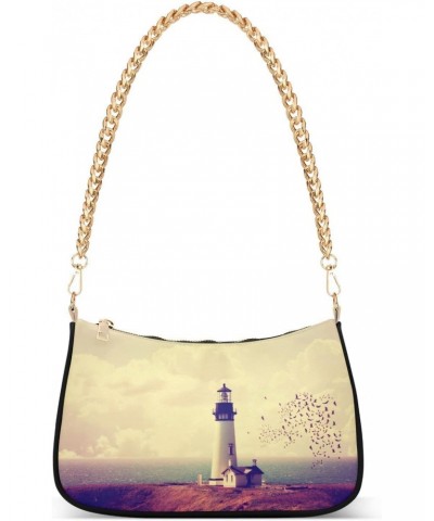 Lighthouse Bird Small Chain Shoulder Bag for Women Travel Hobo Tote Handbag Clutch Purse with Zipper $12.30 Totes