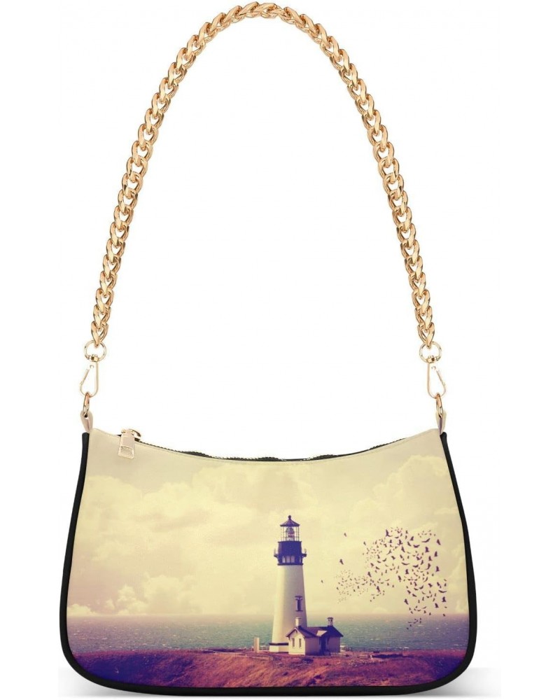 Lighthouse Bird Small Chain Shoulder Bag for Women Travel Hobo Tote Handbag Clutch Purse with Zipper $12.30 Totes