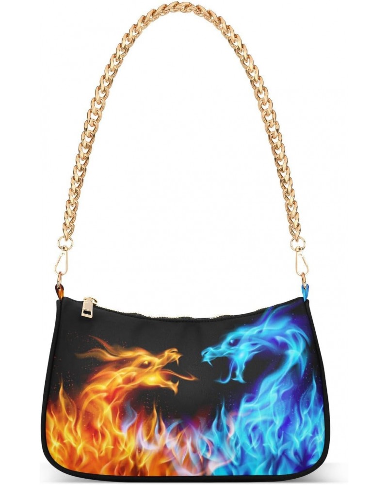 Shoulder Bags for Women Blue and Red Fiery Dragons Hobo Tote Handbag Small Clutch Purse with Zipper Closure $14.88 Shoulder Bags