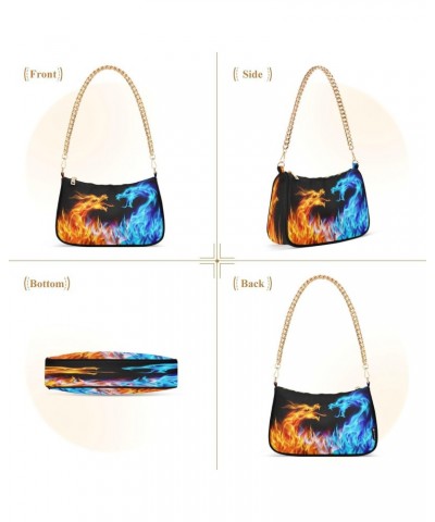 Shoulder Bags for Women Blue and Red Fiery Dragons Hobo Tote Handbag Small Clutch Purse with Zipper Closure $14.88 Shoulder Bags