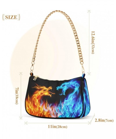 Shoulder Bags for Women Blue and Red Fiery Dragons Hobo Tote Handbag Small Clutch Purse with Zipper Closure $14.88 Shoulder Bags