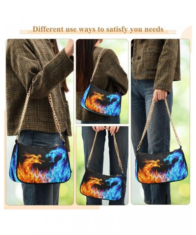 Shoulder Bags for Women Blue and Red Fiery Dragons Hobo Tote Handbag Small Clutch Purse with Zipper Closure $14.88 Shoulder Bags