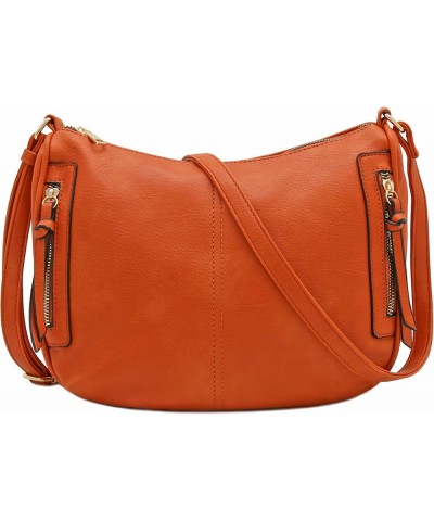 Faux Leather Two Front Zipper Pocket Crossbody Saddle Bag Burnt Orange $14.47 Crossbody Bags