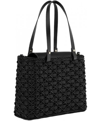 Rattan Square Handbag with Adjustable Shoulder Strap Hobo Bag Beach bag for Women (black) Black $49.29 Totes