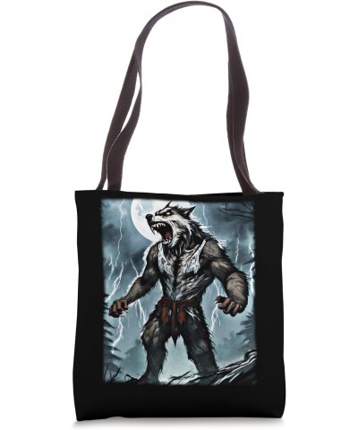 Werewolf in Dark Forest by Night Full moon Wolf Meme Ripping Tote Bag $10.75 Totes