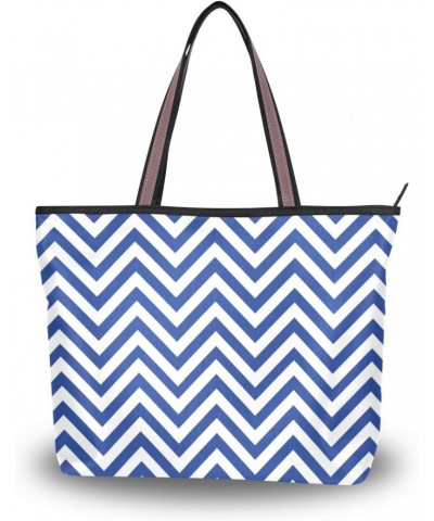 My Daily Women Tote Shoulder Bag Blue and White Chevron Handbag Large $14.57 Shoulder Bags