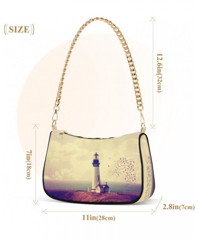 Lighthouse Bird Small Chain Shoulder Bag for Women Travel Hobo Tote Handbag Clutch Purse with Zipper $12.30 Totes