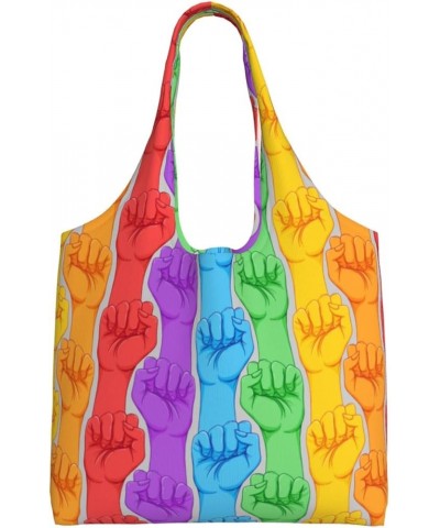 Paint Drips Single Shoulder Commuter Canvas Tote Bags For Women And Men Lgbt Rainbow Fist $11.87 Totes