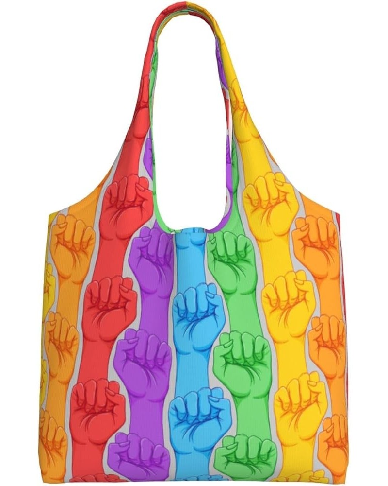 Paint Drips Single Shoulder Commuter Canvas Tote Bags For Women And Men Lgbt Rainbow Fist $11.87 Totes